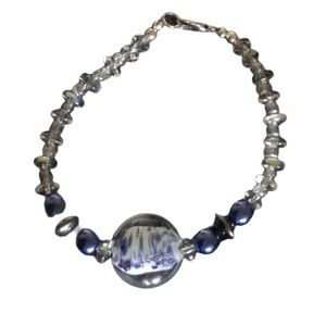 One Of A Kind Handmade Blue and Crystal Bracelet